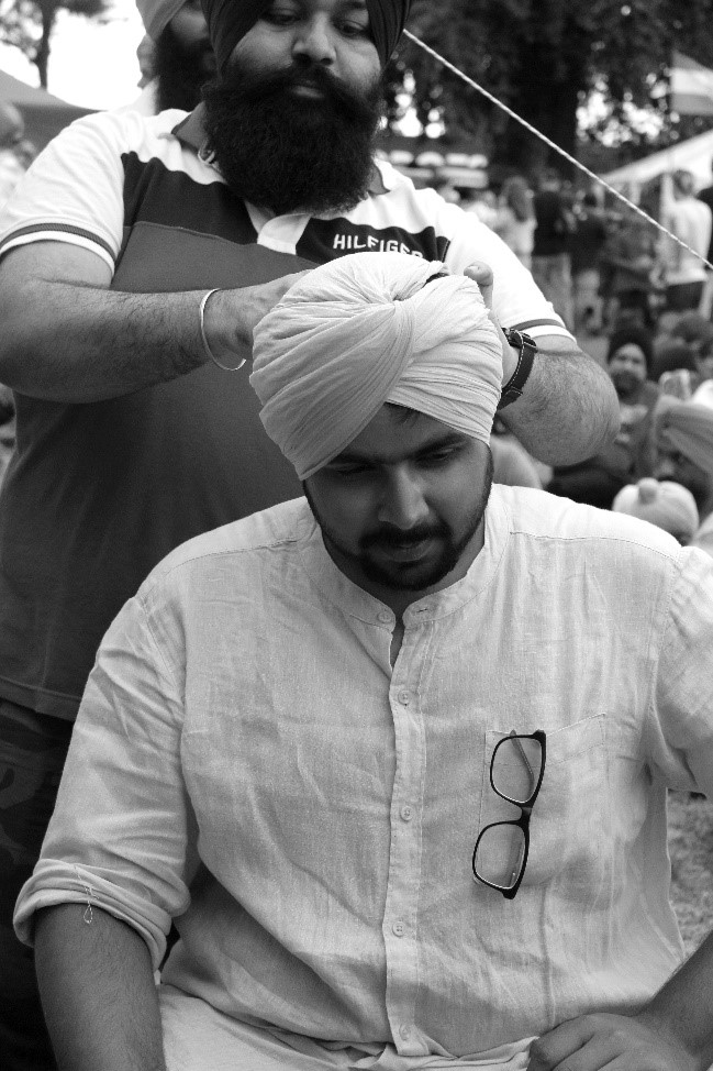 Turban being placed on head